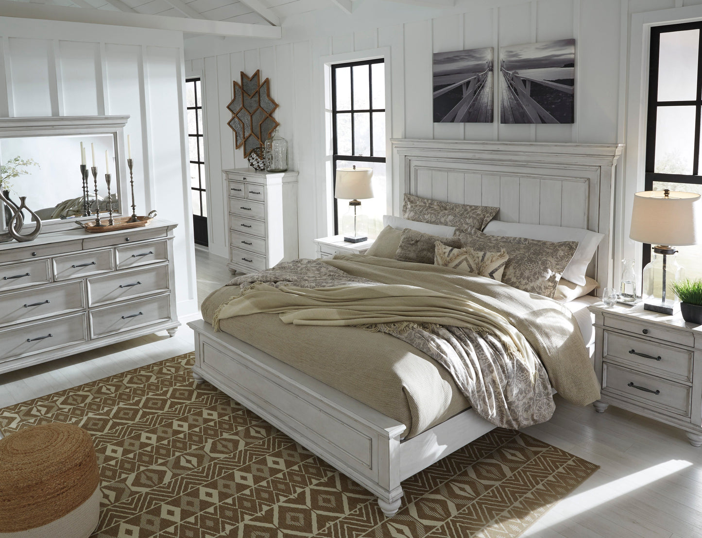 Kanwyn Whitewash Panel Bedroom Set - SET | B777-56 | B777-58 | B777-97 | B777-31 | B777-36 - Luna Furniture - Dallas Store