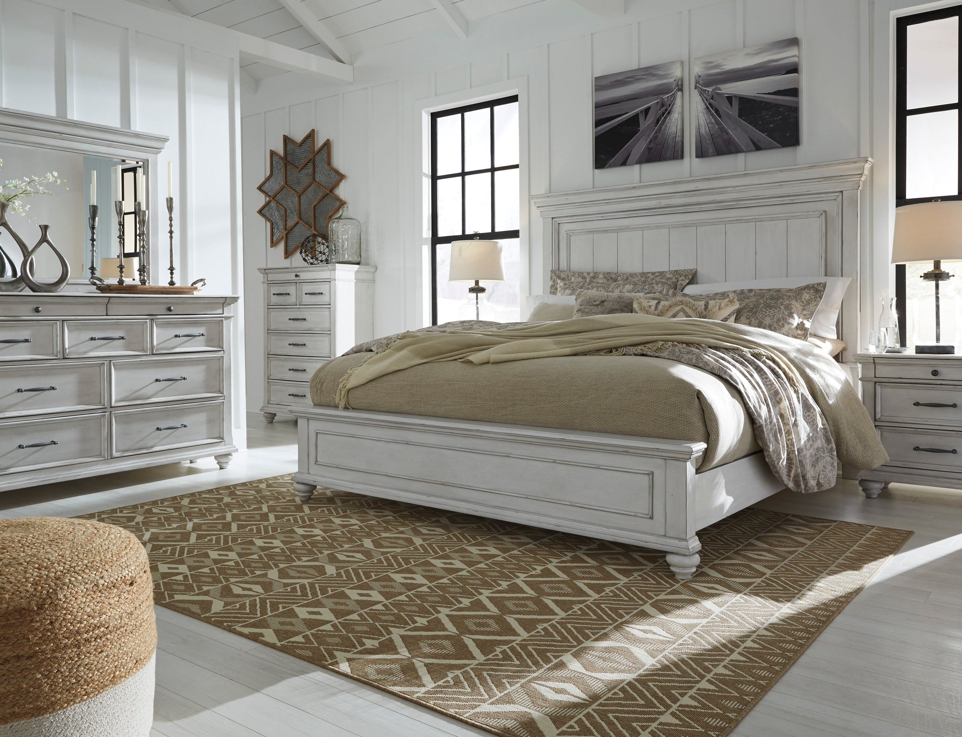 Kanwyn Whitewash Panel Bedroom Set - SET | B777-56 | B777-58 | B777-97 | B777-31 | B777-36 - Luna Furniture - Dallas Store