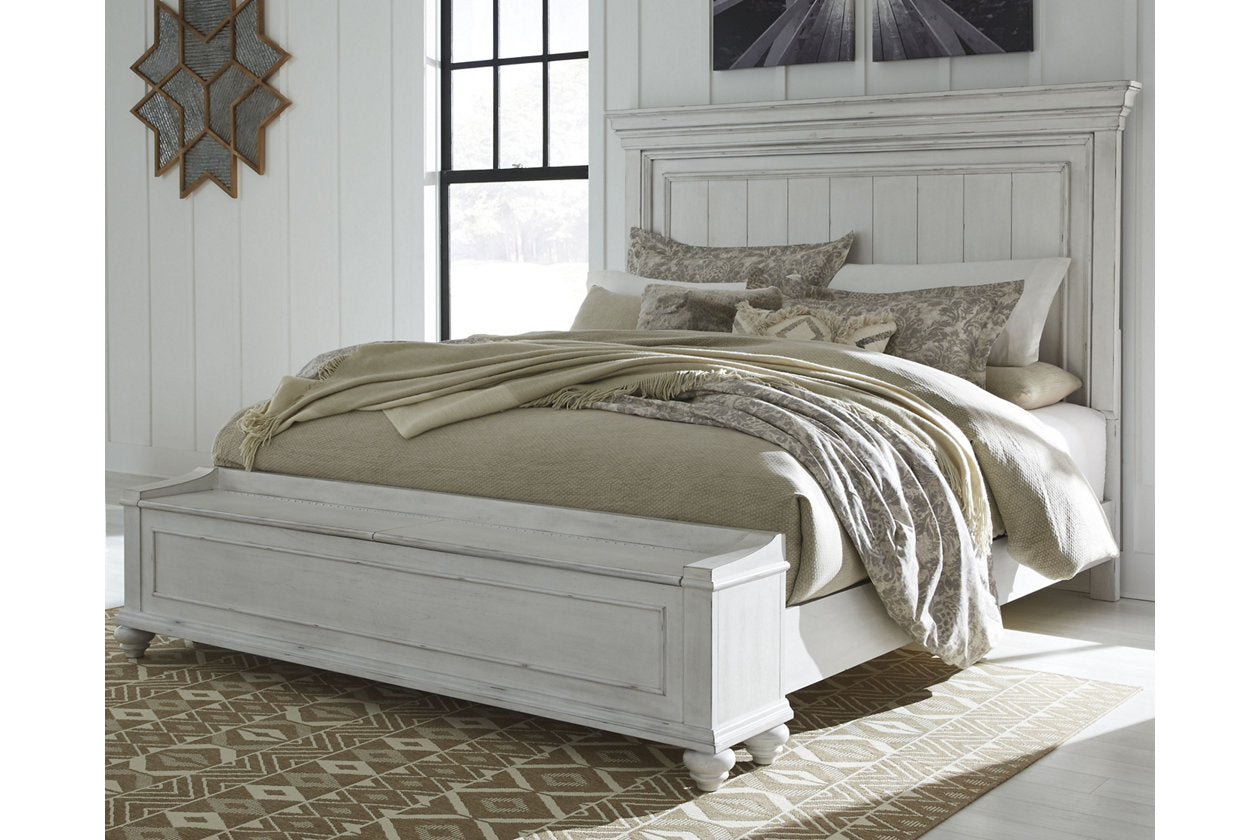 Kanwyn Whitewash Queen Panel Bed with Storage Bench - SET | B777-54S | B777-57 | B777-96 - Luna Furniture - Dallas Store