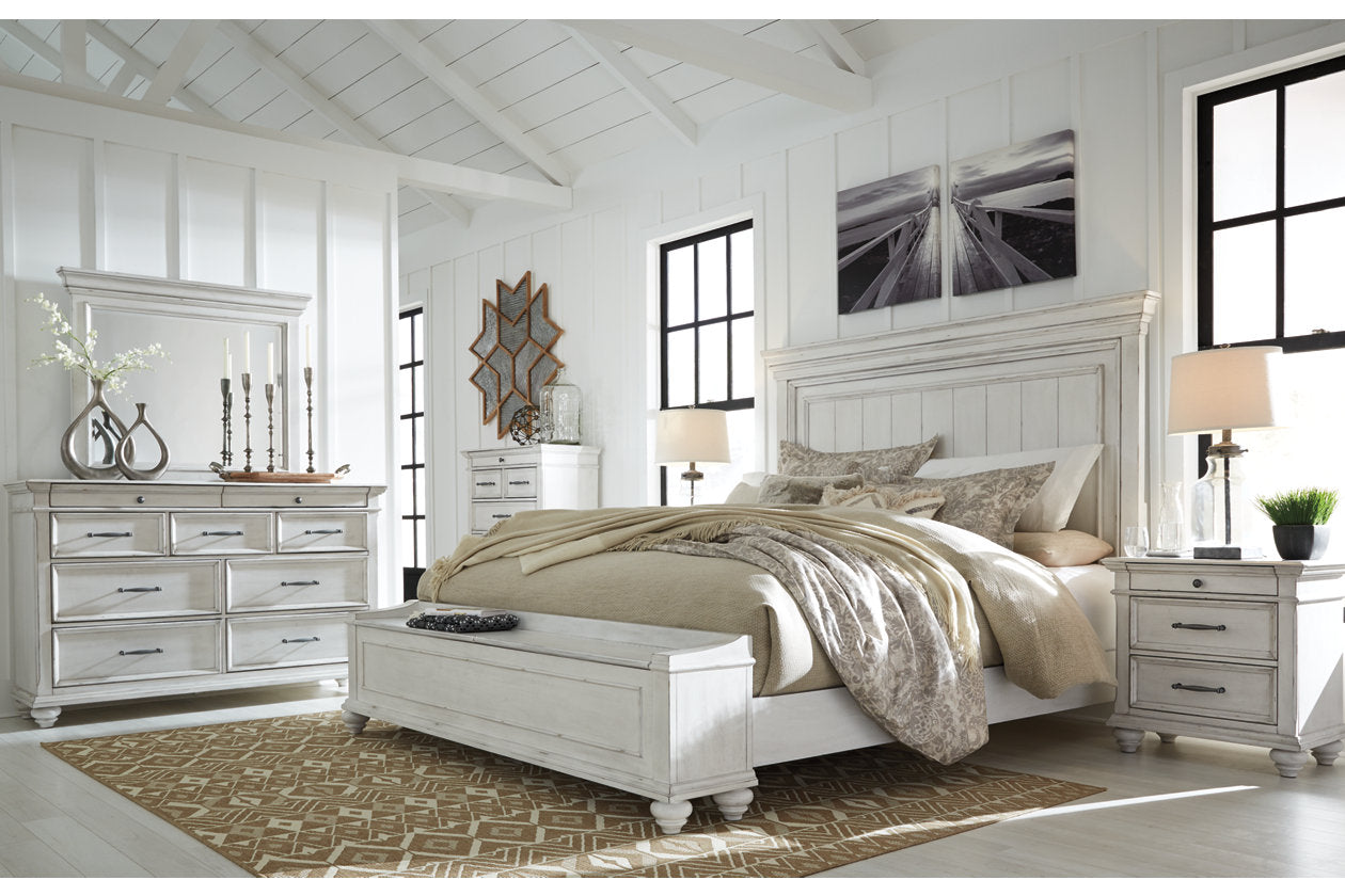 Kanwyn Whitewash Queen Panel Bed with Storage Bench - SET | B777-54S | B777-57 | B777-96 - Luna Furniture - Dallas Store