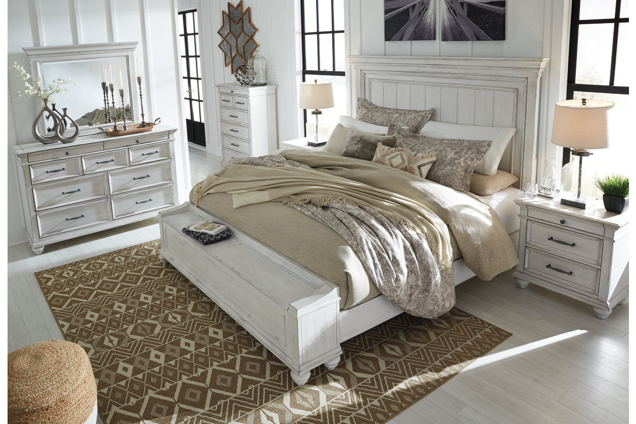 Kanwyn Whitewash Queen Panel Bed with Storage Bench - SET | B777-54S | B777-57 | B777-96 - Luna Furniture - Dallas Store