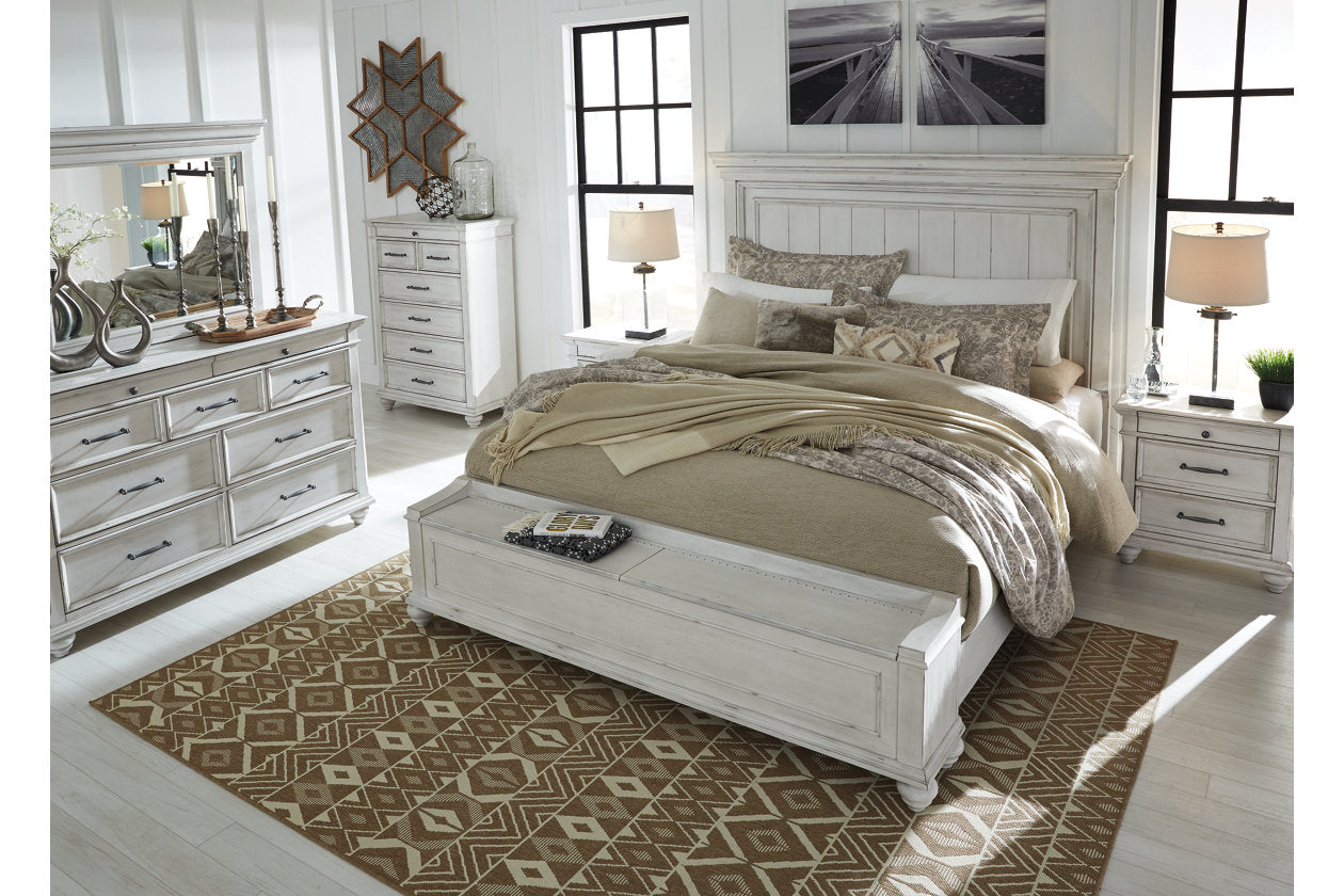 Kanwyn Whitewash Queen Panel Bed with Storage Bench - SET | B777-54S | B777-57 | B777-96 - Luna Furniture - Dallas Store