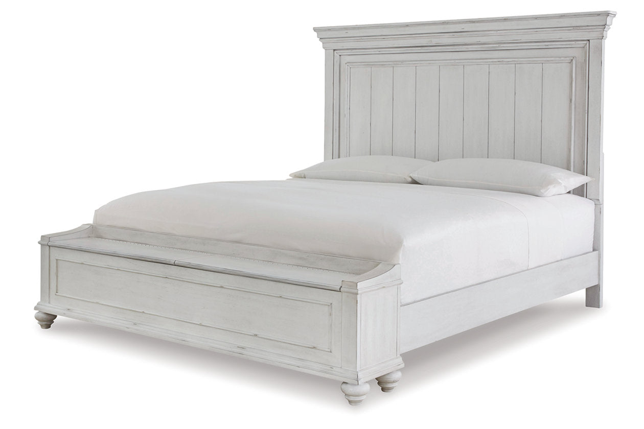 Kanwyn Whitewash Queen Panel Bed with Storage Bench - SET | B777-54S | B777-57 | B777-96 - Luna Furniture - Dallas Store