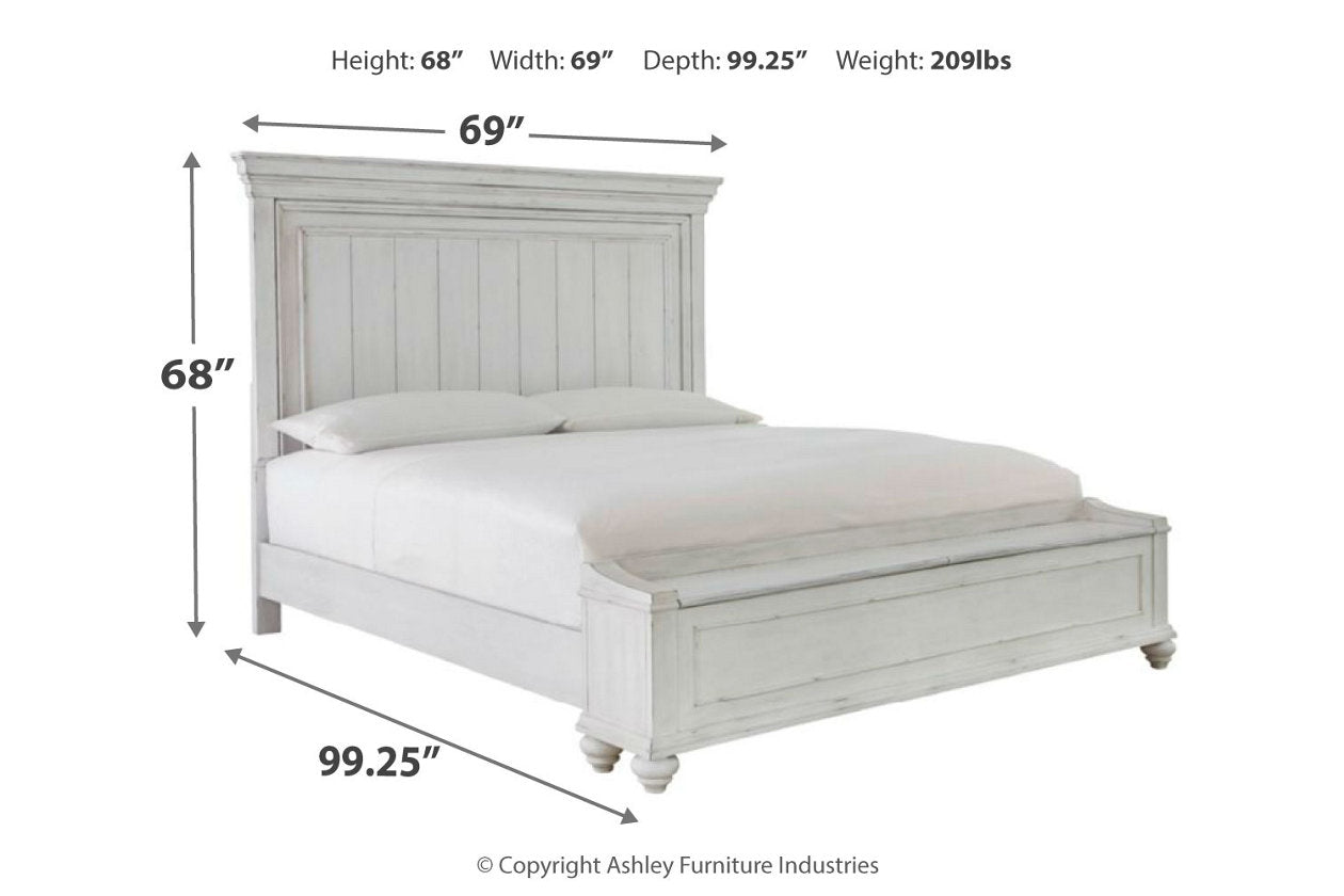 Kanwyn Whitewash Queen Panel Bed with Storage Bench - SET | B777-54S | B777-57 | B777-96 - Luna Furniture - Dallas Store