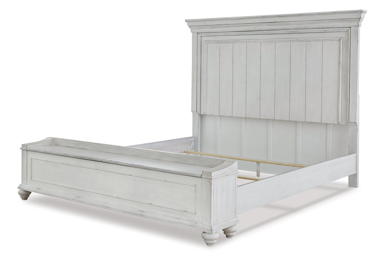 Kanwyn Whitewash Queen Panel Bed with Storage Bench - SET | B777-54S | B777-57 | B777-96 - Luna Furniture - Dallas Store