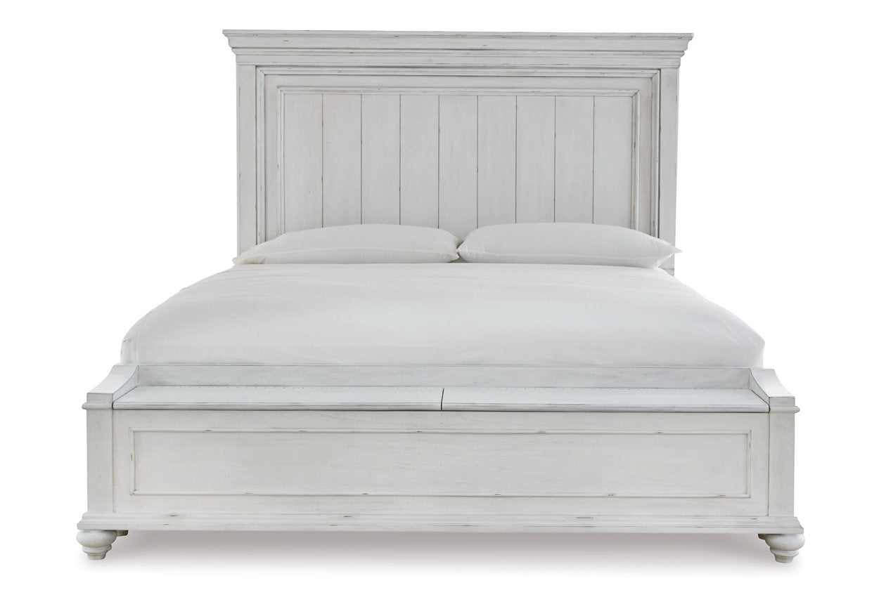 Kanwyn Whitewash Queen Panel Bed with Storage Bench - SET | B777-54S | B777-57 | B777-96 - Luna Furniture - Dallas Store
