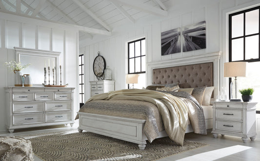 Kanwyn Whitewash Upholstered Panel Bedroom Set - SET | B777-54 | B777-157 | B777-96 | B777-46 | B777-93 - Luna Furniture - Dallas Store