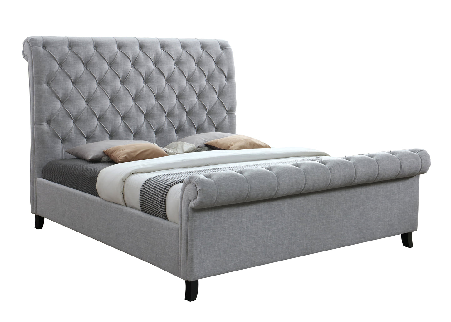 Kate Gray Queen Upholstered Sleigh Platform Bed - SET | 5103-Q-HB | 5103-Q-FB | 5103-KQ-RAIL - Luna Furniture - Dallas Store