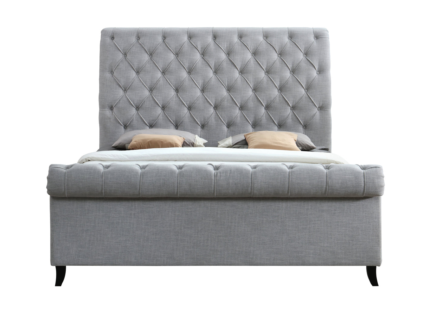 Kate Gray Queen Upholstered Sleigh Platform Bed - SET | 5103-Q-HB | 5103-Q-FB | 5103-KQ-RAIL - Luna Furniture - Dallas Store