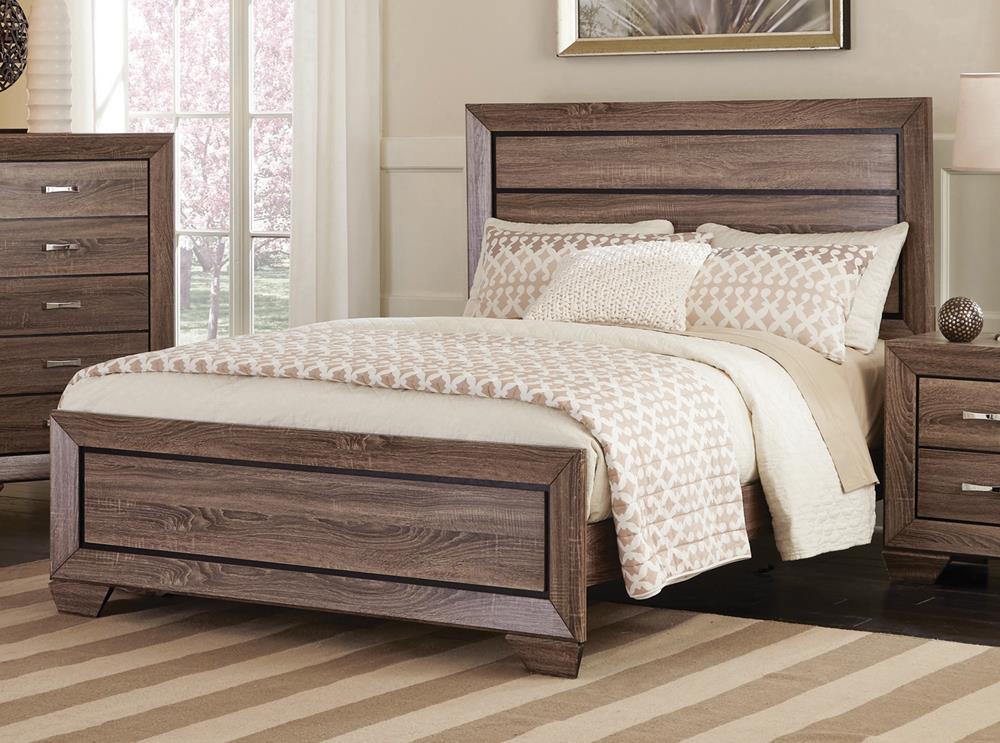 Kauffman California King Panel Bed Washed Taupe - 204191KW - Luna Furniture - Dallas Store