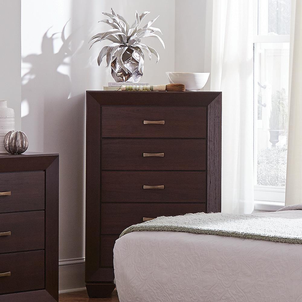 Kauffman Dark Cocoa 5-Drawer Chest - 204395 - Luna Furniture - Dallas Store
