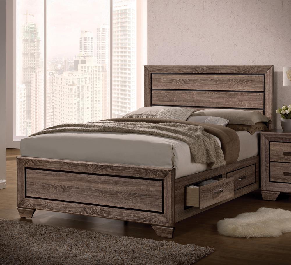 Kauffman Eastern King Storage Bed Washed Taupe - 204190KE - Luna Furniture - Dallas Store