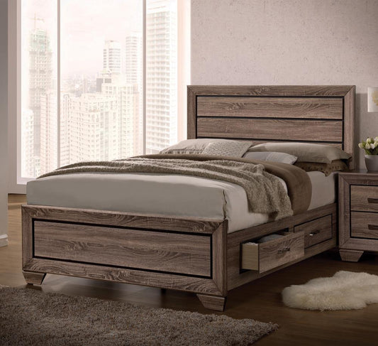 Kauffman Eastern King Storage Bed Washed Taupe - 204190KE - Luna Furniture - Dallas Store