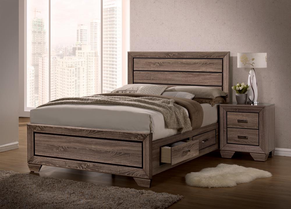 Kauffman Eastern King Storage Bed Washed Taupe - 204190KE - Luna Furniture - Dallas Store