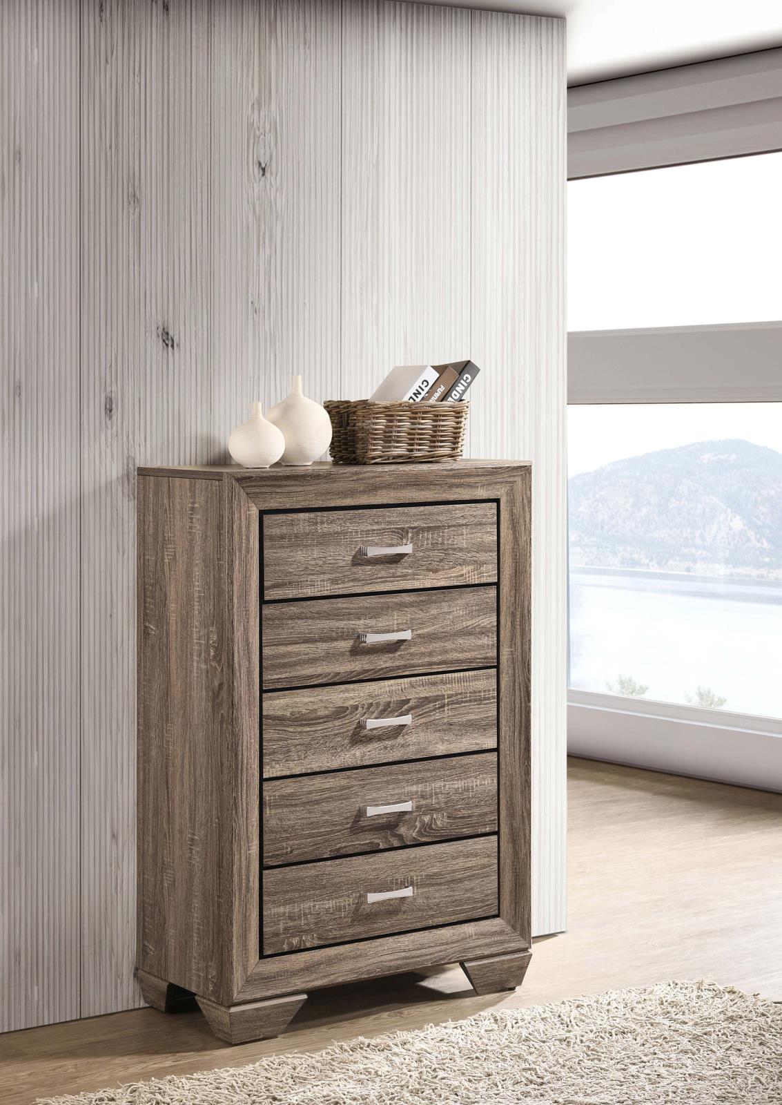 Kauffman Washed Taupe 5-Drawer Chest - 204195 - Luna Furniture - Dallas Store
