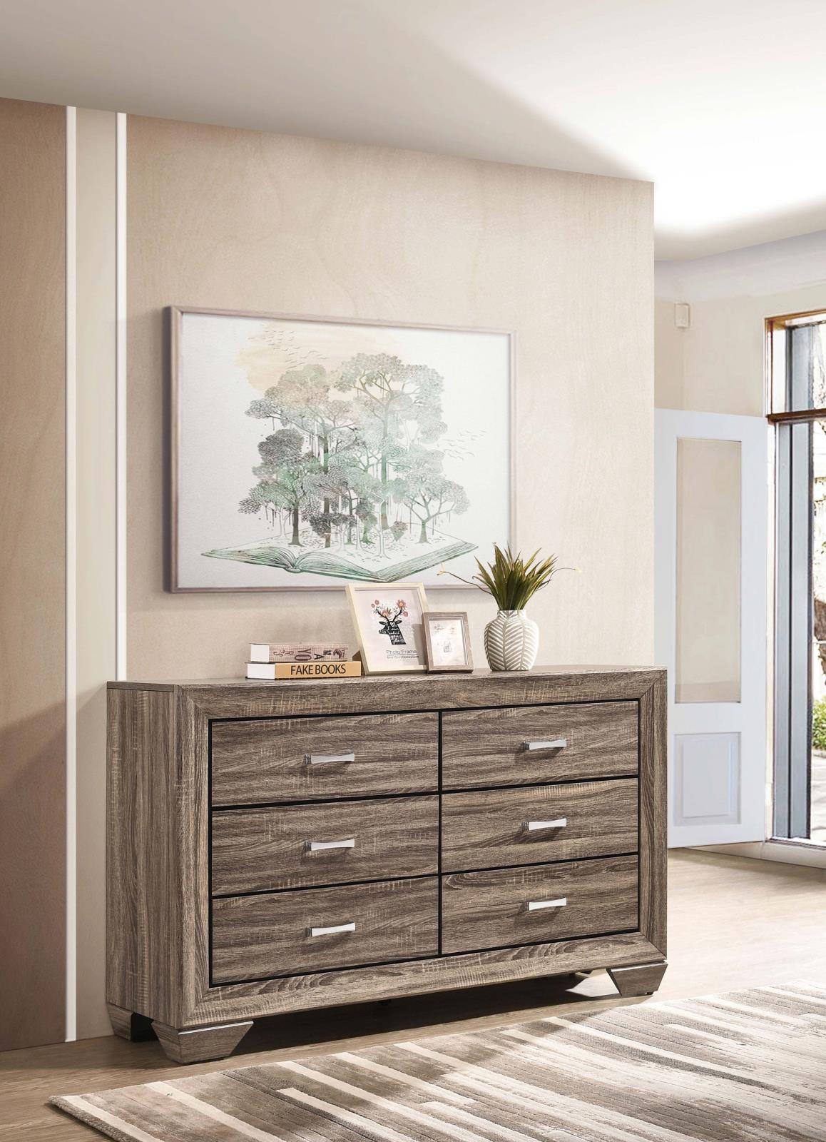 Kauffman Washed Taupe 6-Drawer Dresser - 204193 - Luna Furniture - Dallas Store