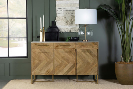 Keaton Natural/Antique Gold 3-Door Accent Cabinet with Marble Top - 951138 - Luna Furniture - Dallas Store