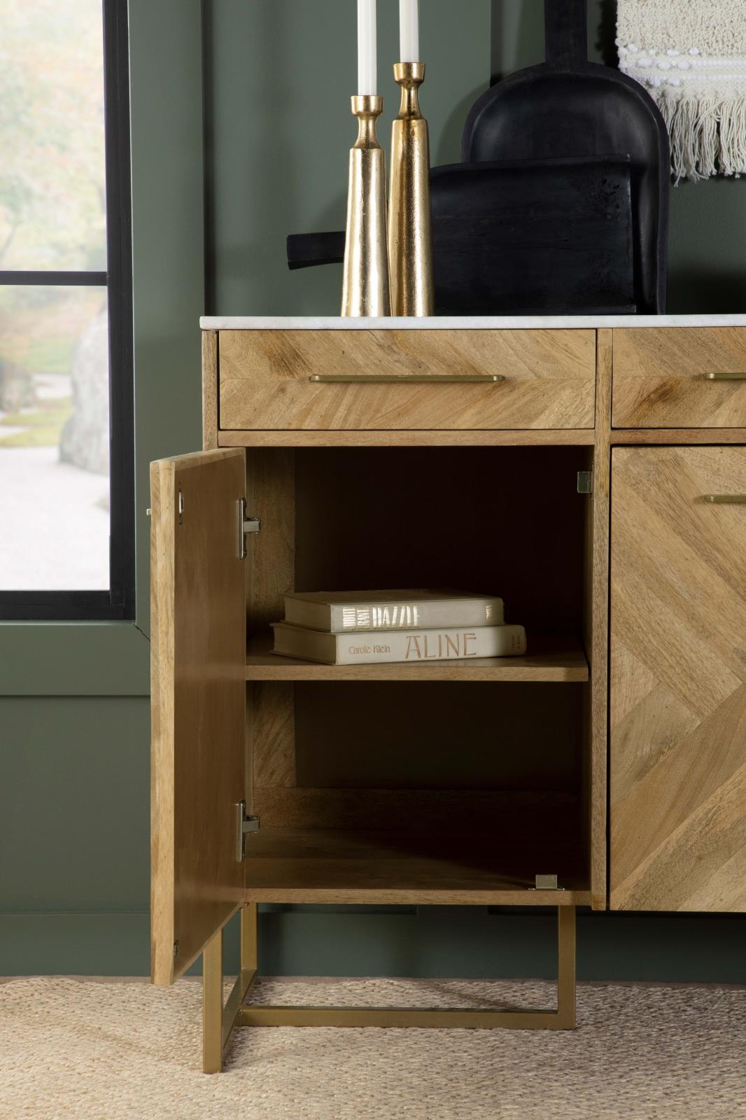 Keaton Natural/Antique Gold 3-Door Accent Cabinet with Marble Top - 951138 - Luna Furniture - Dallas Store