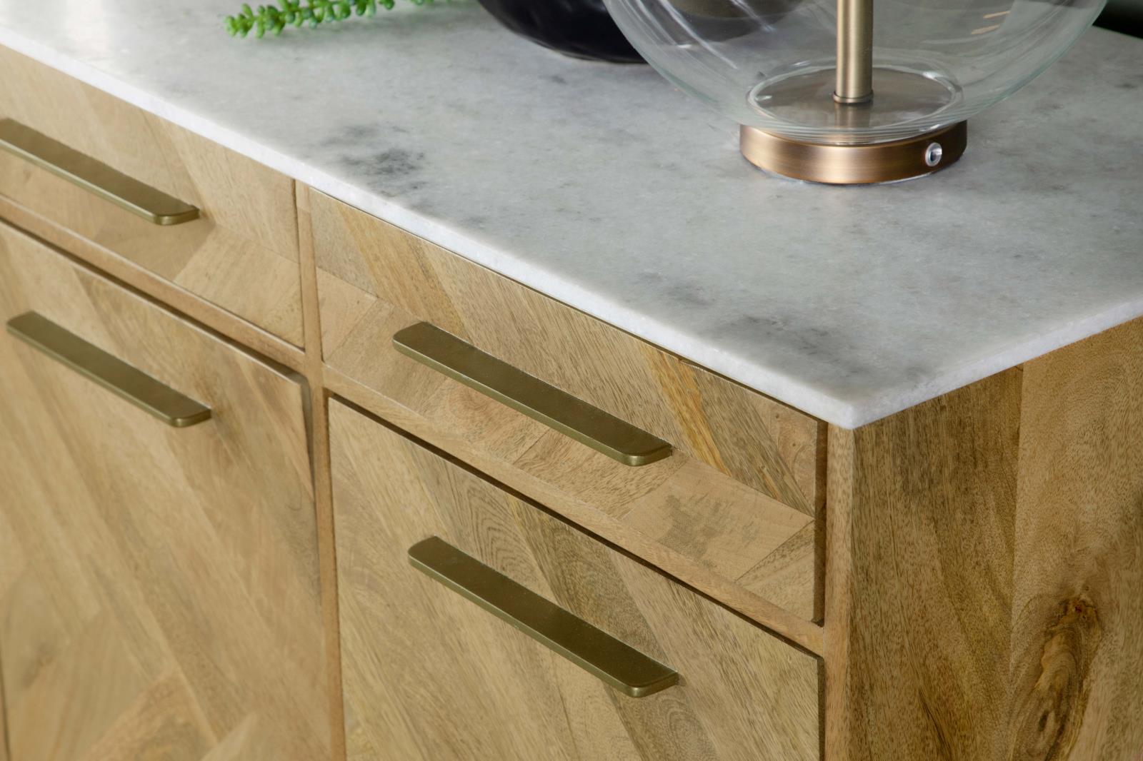 Keaton Natural/Antique Gold 3-Door Accent Cabinet with Marble Top - 951138 - Luna Furniture - Dallas Store