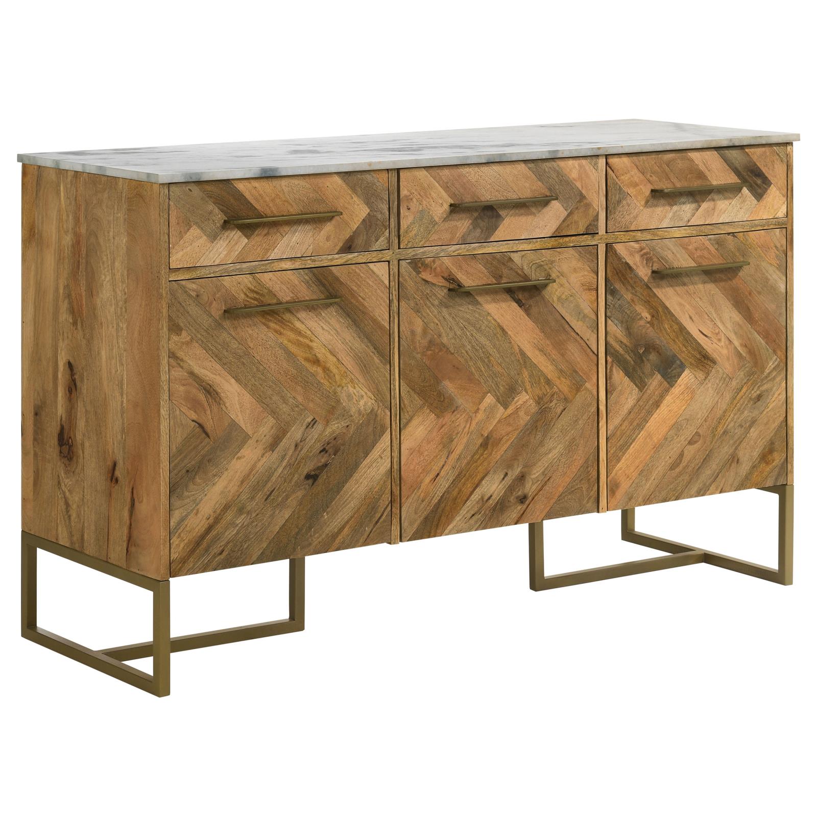 Keaton Natural/Antique Gold 3-Door Accent Cabinet with Marble Top - 951138 - Luna Furniture - Dallas Store