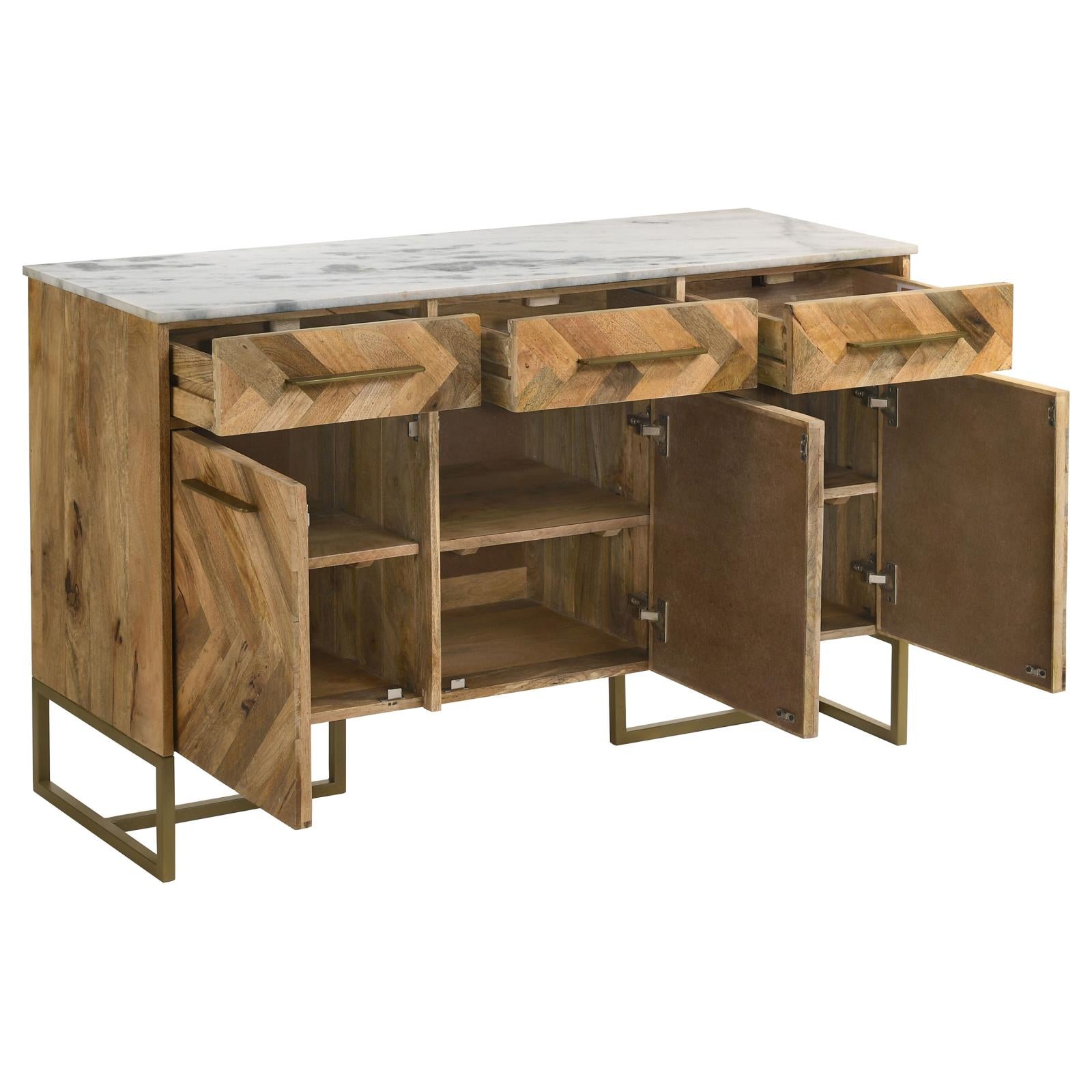 Keaton Natural/Antique Gold 3-Door Accent Cabinet with Marble Top - 951138 - Luna Furniture - Dallas Store