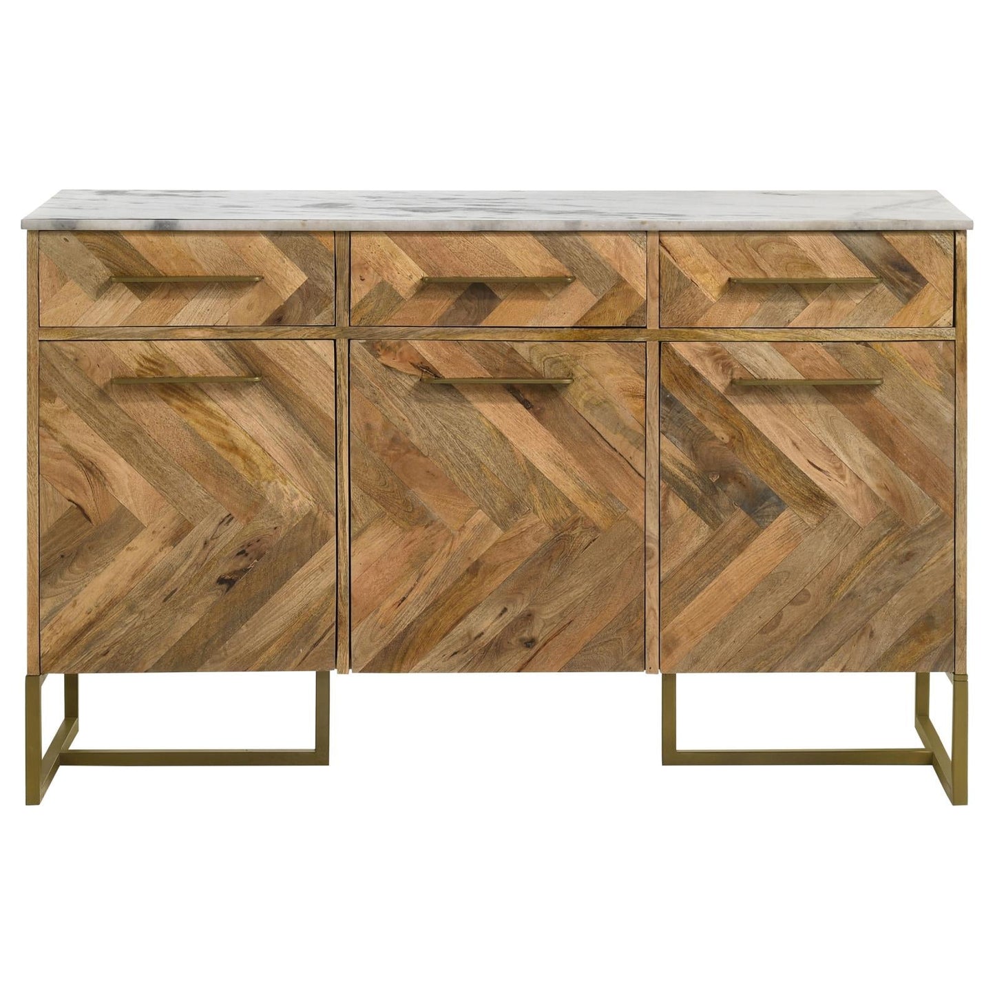 Keaton Natural/Antique Gold 3-Door Accent Cabinet with Marble Top - 951138 - Luna Furniture - Dallas Store