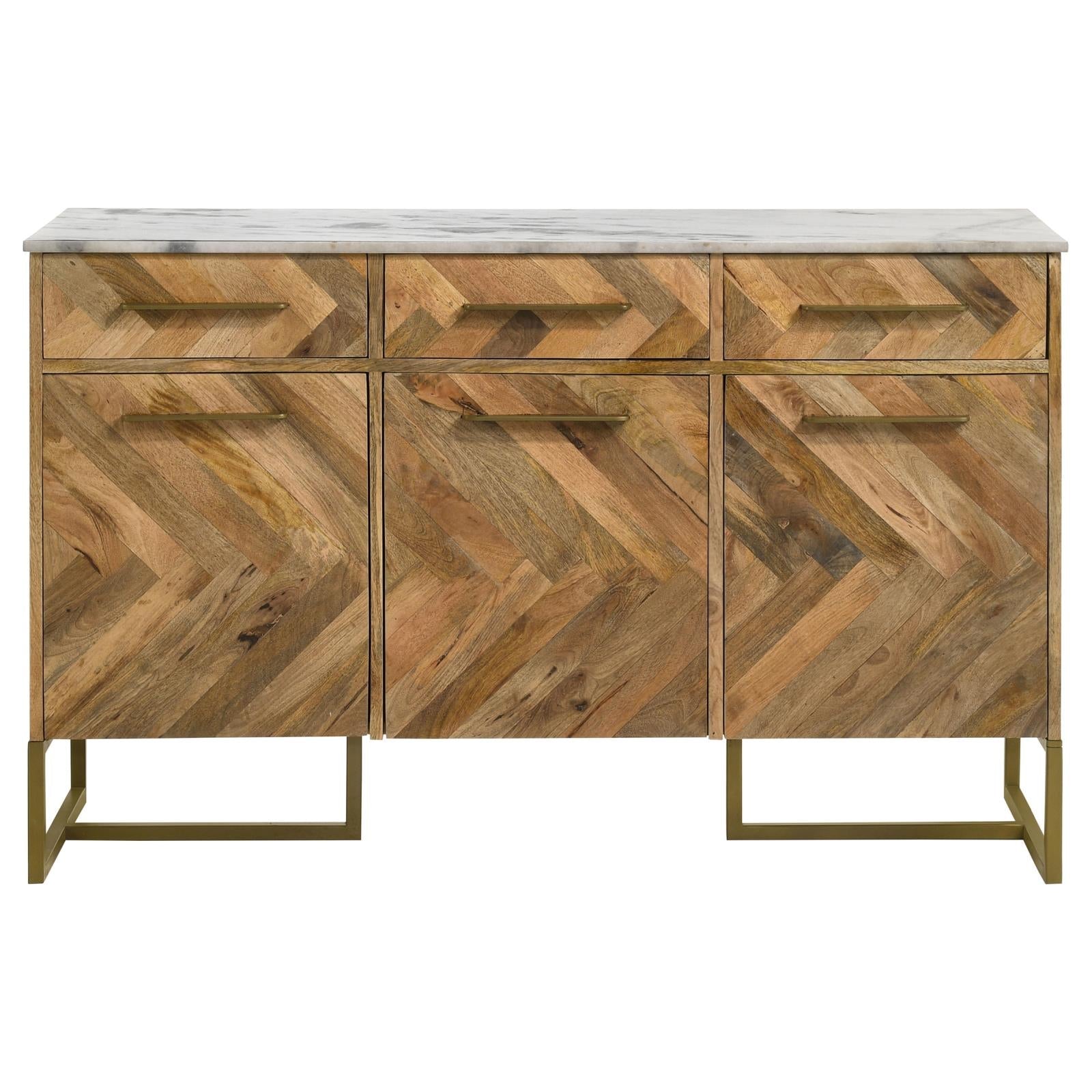 Keaton Natural/Antique Gold 3-Door Accent Cabinet with Marble Top - 951138 - Luna Furniture - Dallas Store