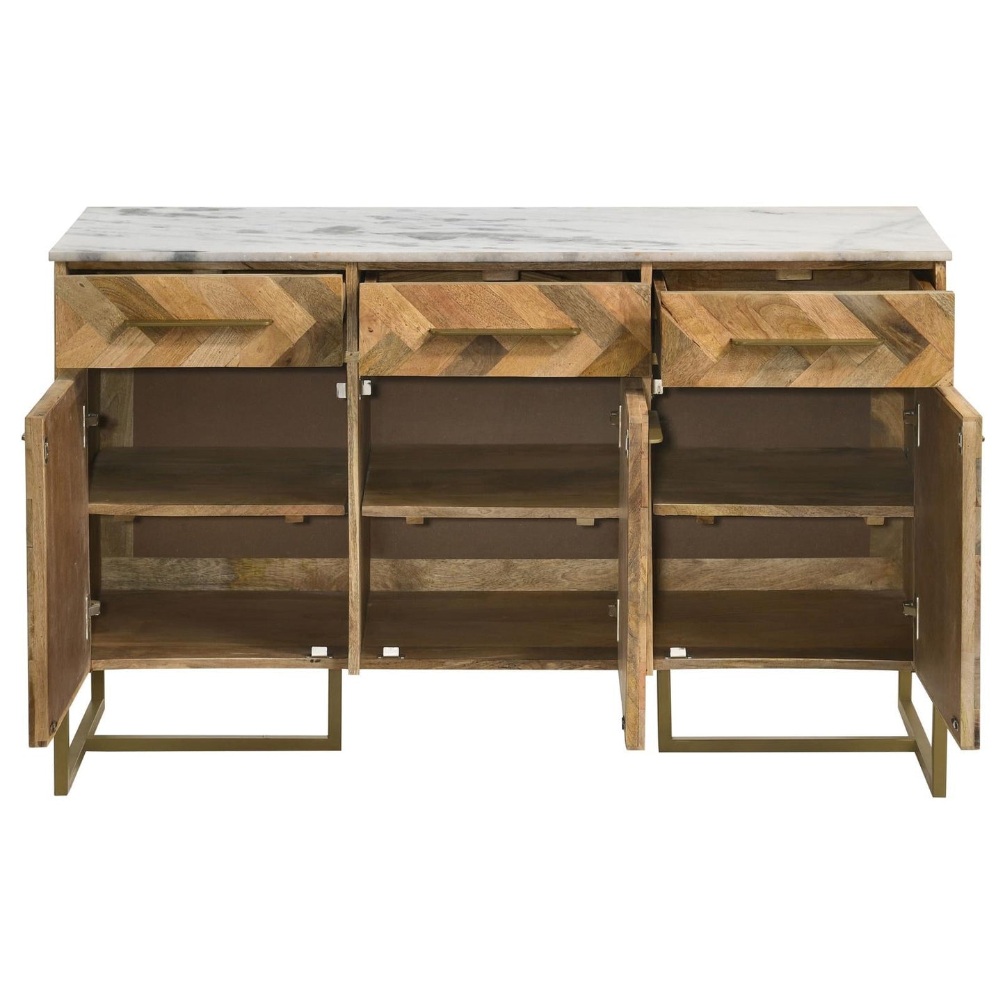 Keaton Natural/Antique Gold 3-Door Accent Cabinet with Marble Top - 951138 - Luna Furniture - Dallas Store