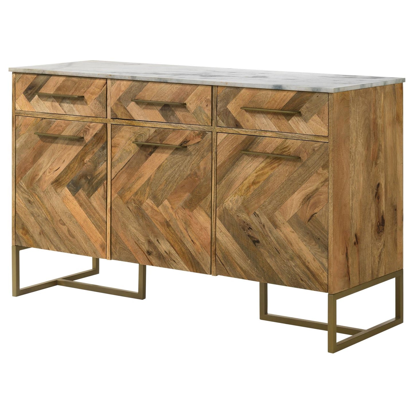 Keaton Natural/Antique Gold 3-Door Accent Cabinet with Marble Top - 951138 - Luna Furniture - Dallas Store