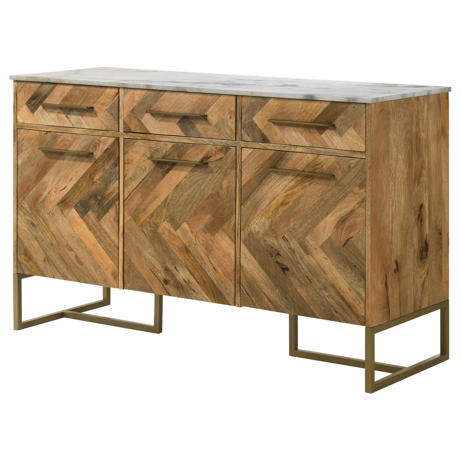 Keaton Natural/Antique Gold 3-Door Accent Cabinet with Marble Top - 951138 - Luna Furniture - Dallas Store