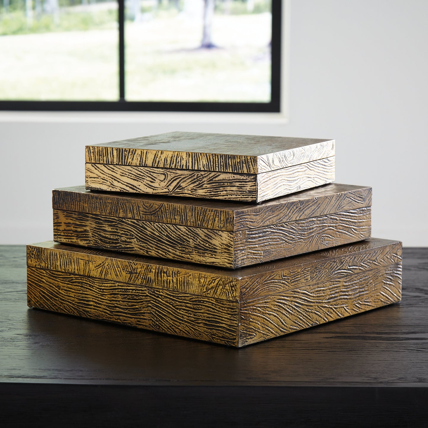 Keldy Antique Brass Finish Box, Set of 3 - A2000490 - Luna Furniture - Dallas Store
