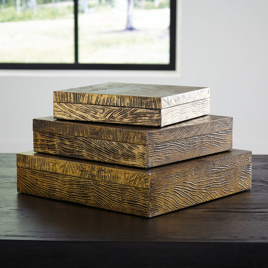 Keldy Antique Brass Finish Box, Set of 3 - A2000490 - Luna Furniture - Dallas Store