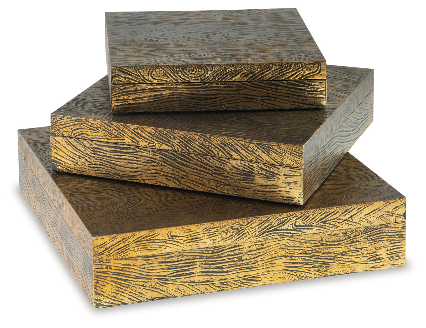 Keldy Antique Brass Finish Box, Set of 3 - A2000490 - Luna Furniture - Dallas Store