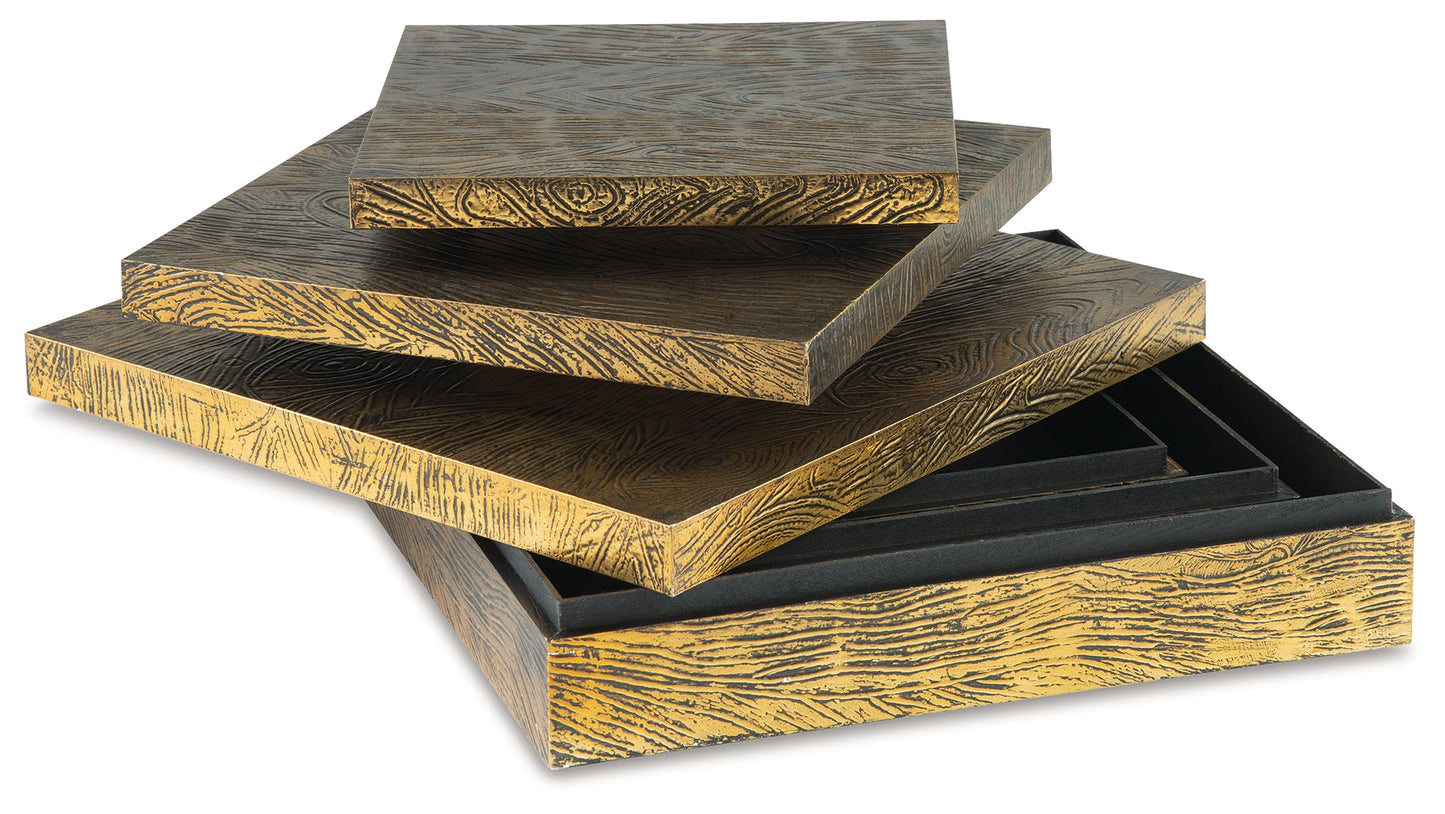 Keldy Antique Brass Finish Box, Set of 3 - A2000490 - Luna Furniture - Dallas Store