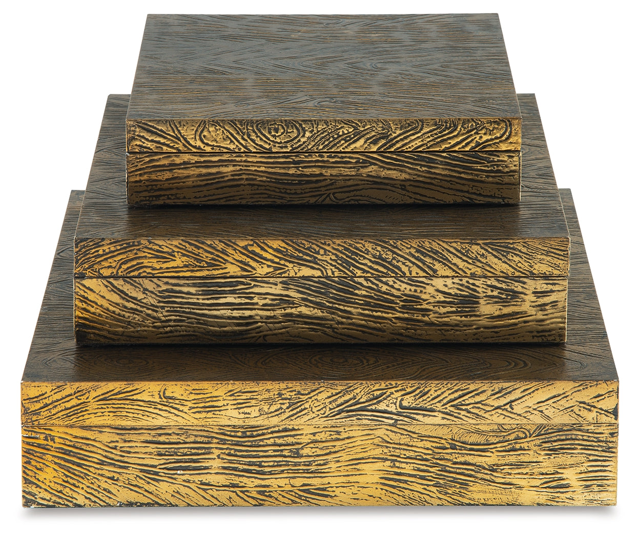 Keldy Antique Brass Finish Box, Set of 3 - A2000490 - Luna Furniture - Dallas Store
