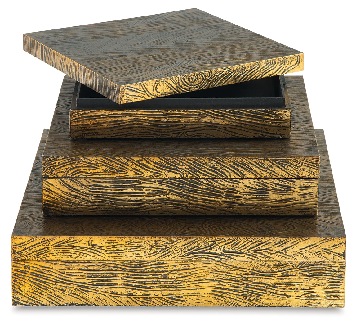 Keldy Antique Brass Finish Box, Set of 3 - A2000490 - Luna Furniture - Dallas Store