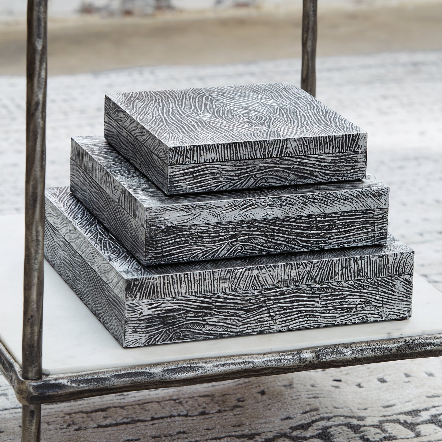 Keldy Antique Pewter Finish Box, Set of 3 - A2000491 - Luna Furniture - Dallas Store
