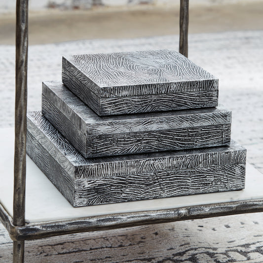 Keldy Antique Pewter Finish Box, Set of 3 - A2000491 - Luna Furniture - Dallas Store