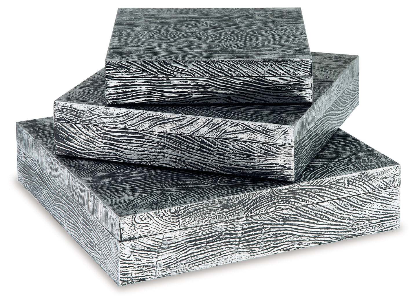 Keldy Antique Pewter Finish Box, Set of 3 - A2000491 - Luna Furniture - Dallas Store