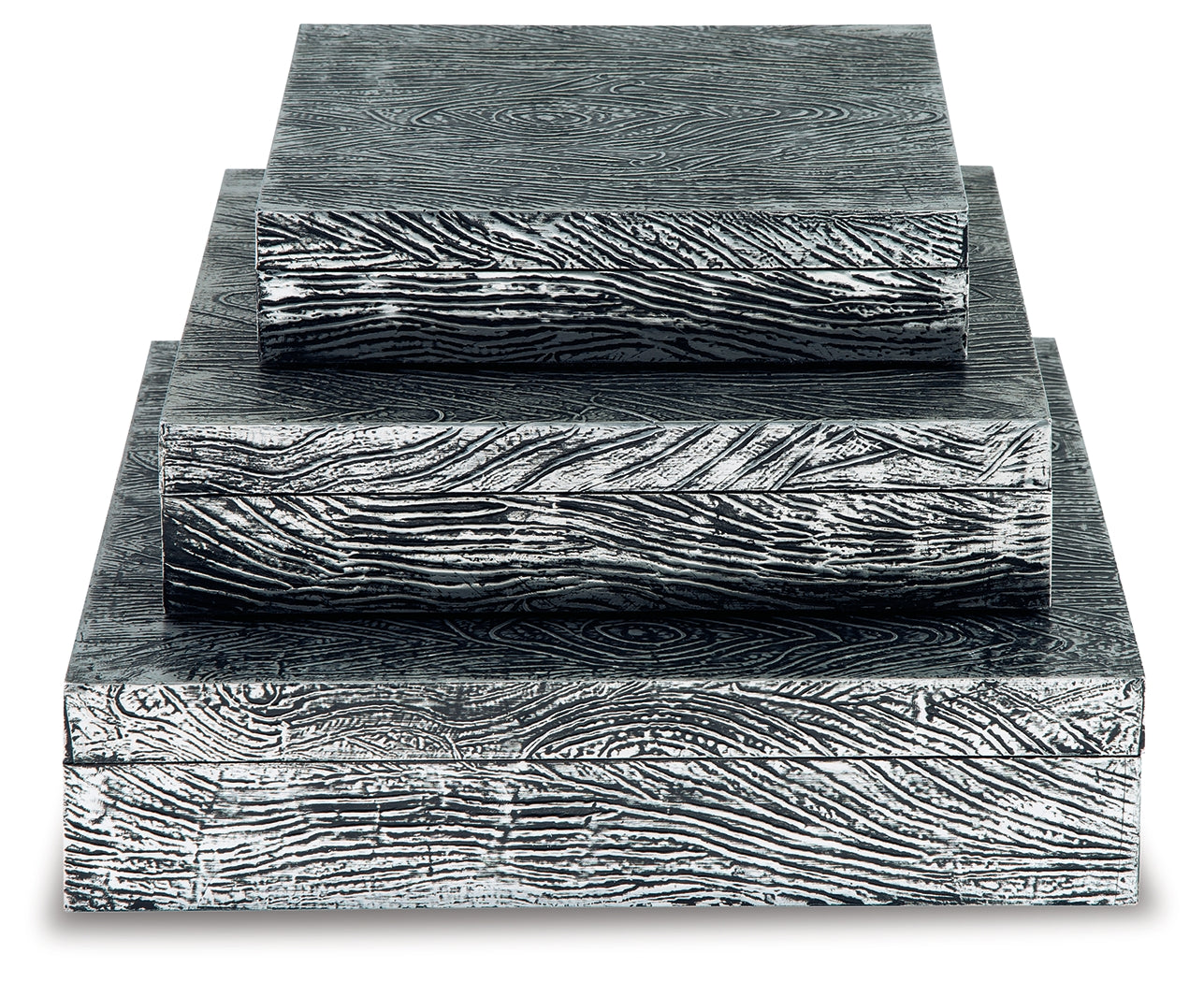 Keldy Antique Pewter Finish Box, Set of 3 - A2000491 - Luna Furniture - Dallas Store