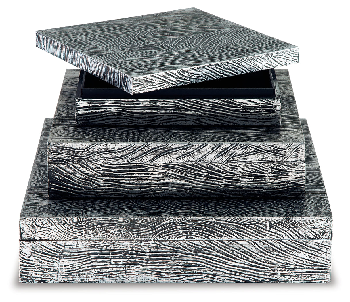 Keldy Antique Pewter Finish Box, Set of 3 - A2000491 - Luna Furniture - Dallas Store