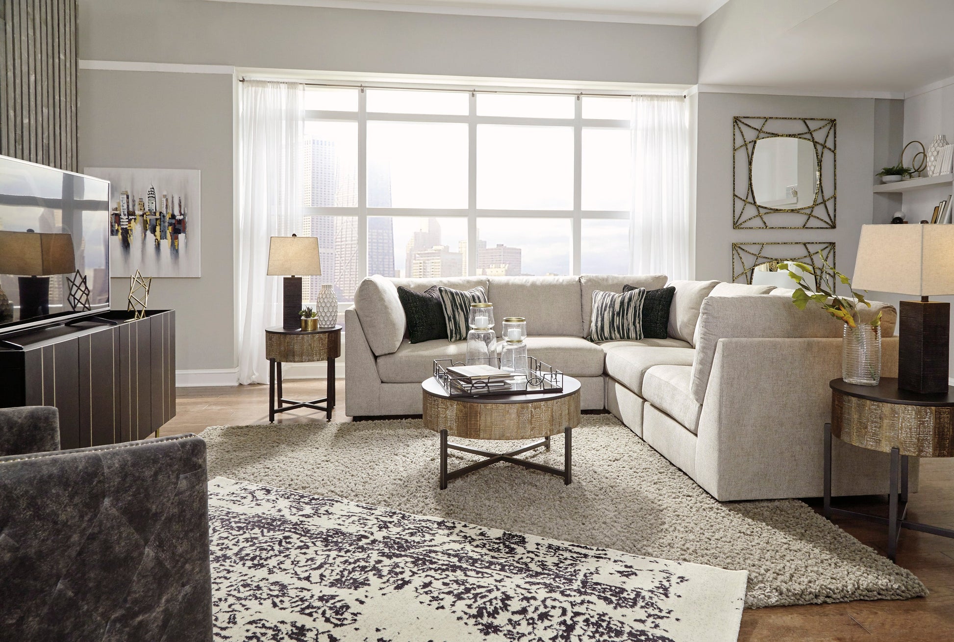 Kellway Bisque 5-Piece Sectional - SET | 9870777(3) | 9870746(2) | 9870711 - Luna Furniture - Dallas Store