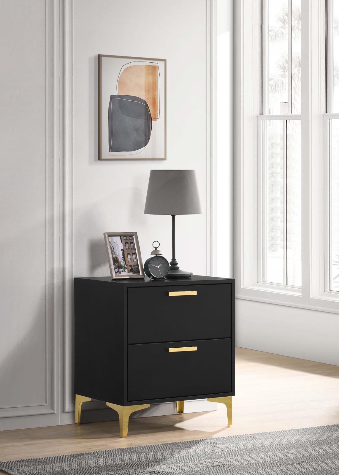 Kendall 2-Drawer Nightstand Black/Gold - 224452 - Luna Furniture - Dallas Store