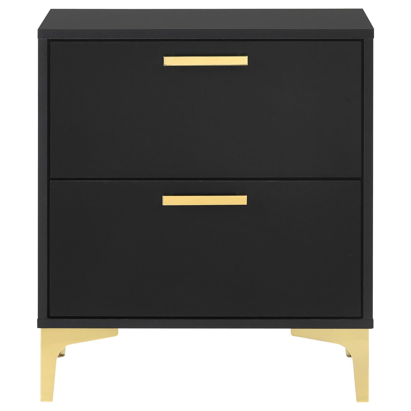 Kendall 2-Drawer Nightstand Black/Gold - 224452 - Luna Furniture - Dallas Store