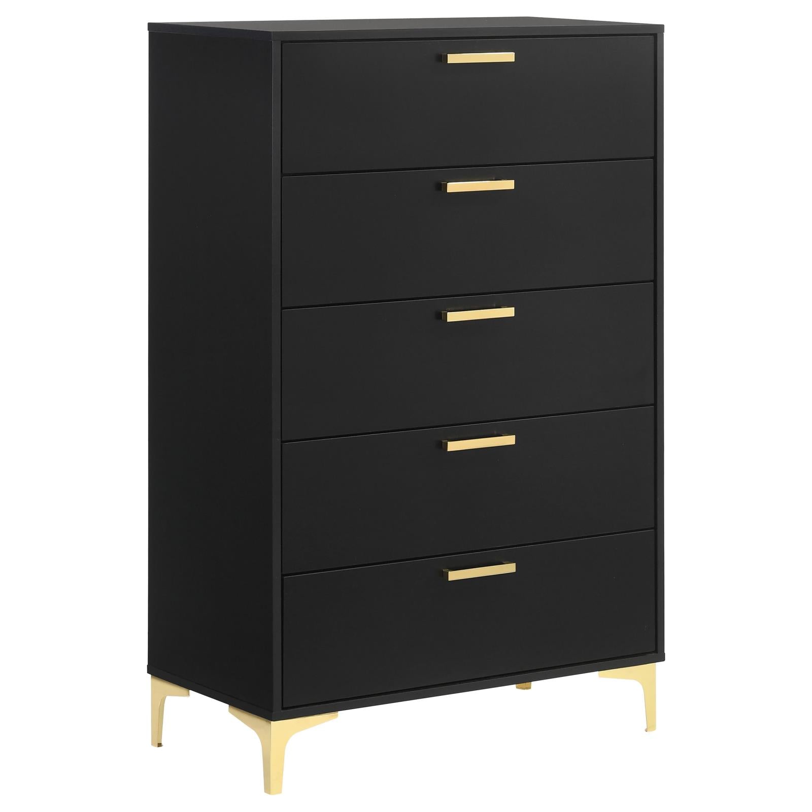 Kendall Black/Gold 5-Drawer Chest - 224455 - Luna Furniture - Dallas Store