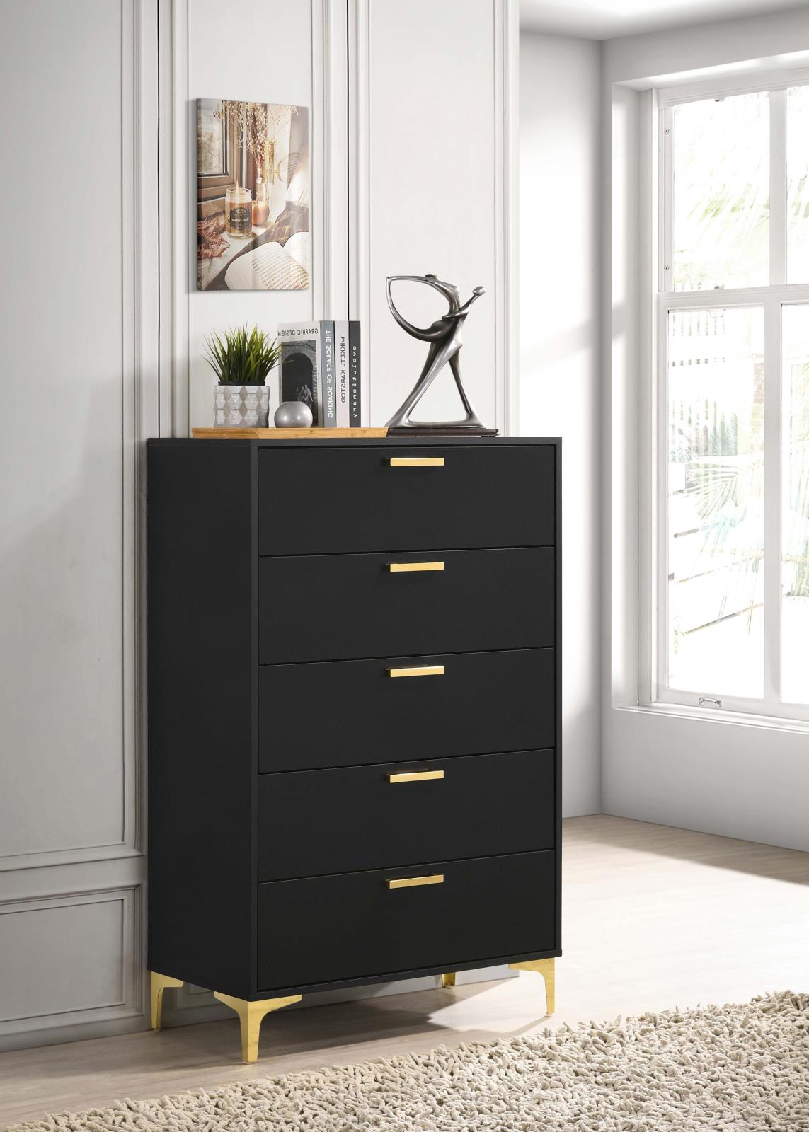 Kendall Black/Gold 5-Drawer Chest - 224455 - Luna Furniture - Dallas Store