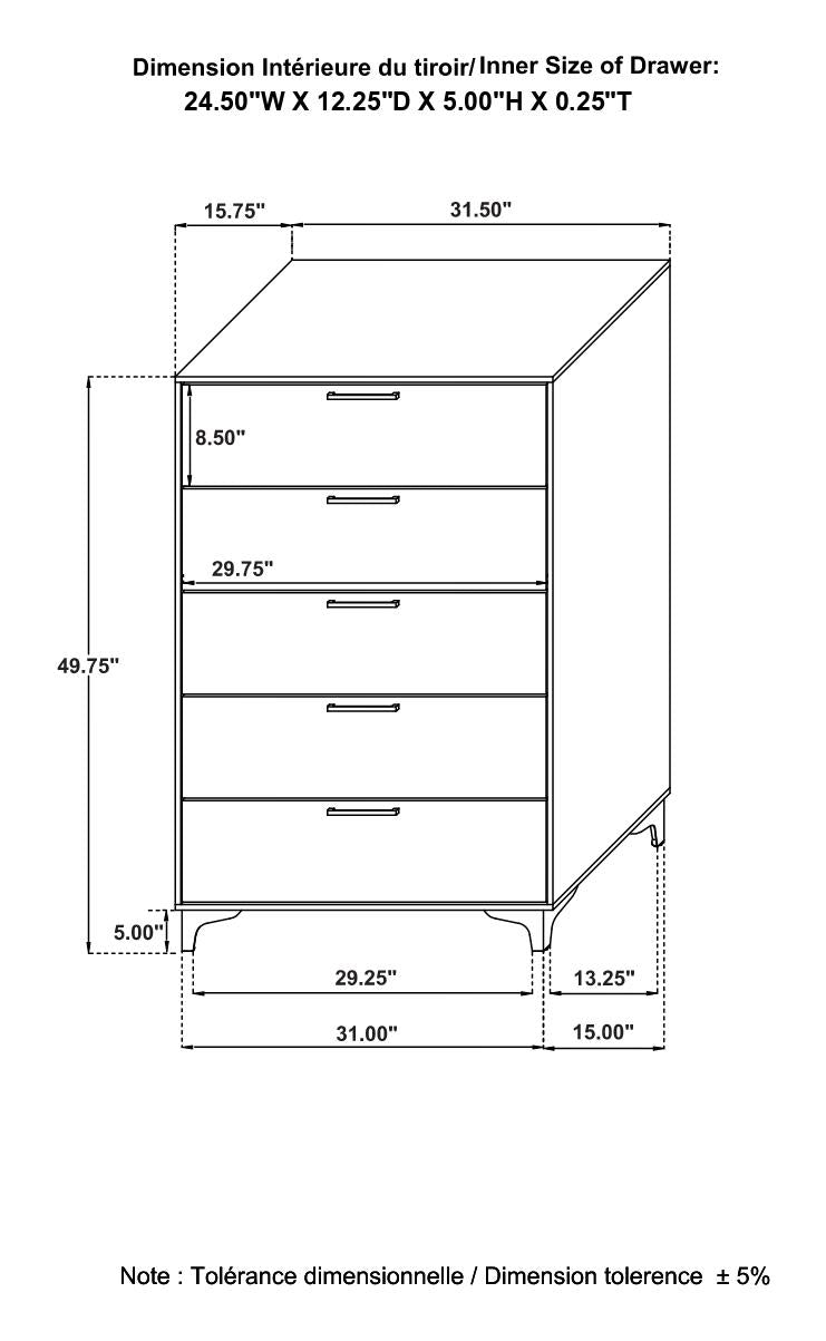 Kendall Black/Gold 5-Drawer Chest - 224455 - Luna Furniture - Dallas Store
