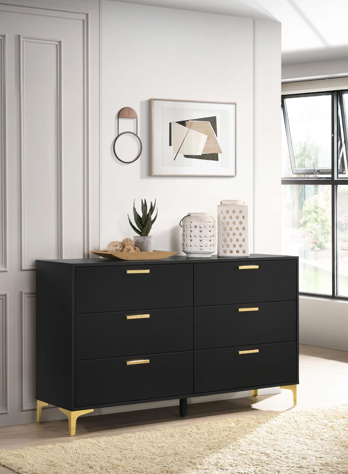 Kendall Black/Gold 6-Drawer Dresser - 224453 - Luna Furniture - Dallas Store