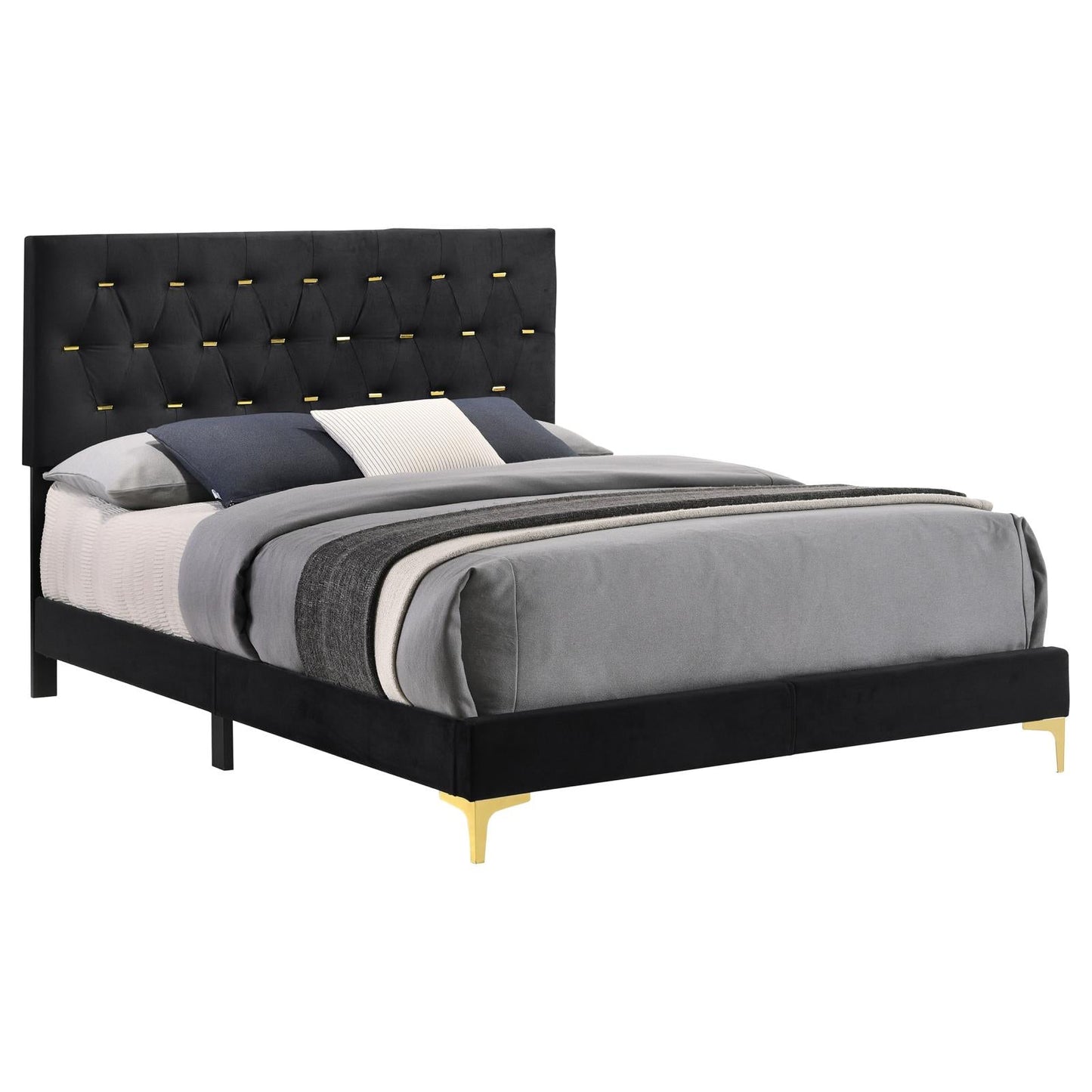 Kendall Tufted Panel Eastern King Bed Black/Gold - 224451KE - Luna Furniture - Dallas Store