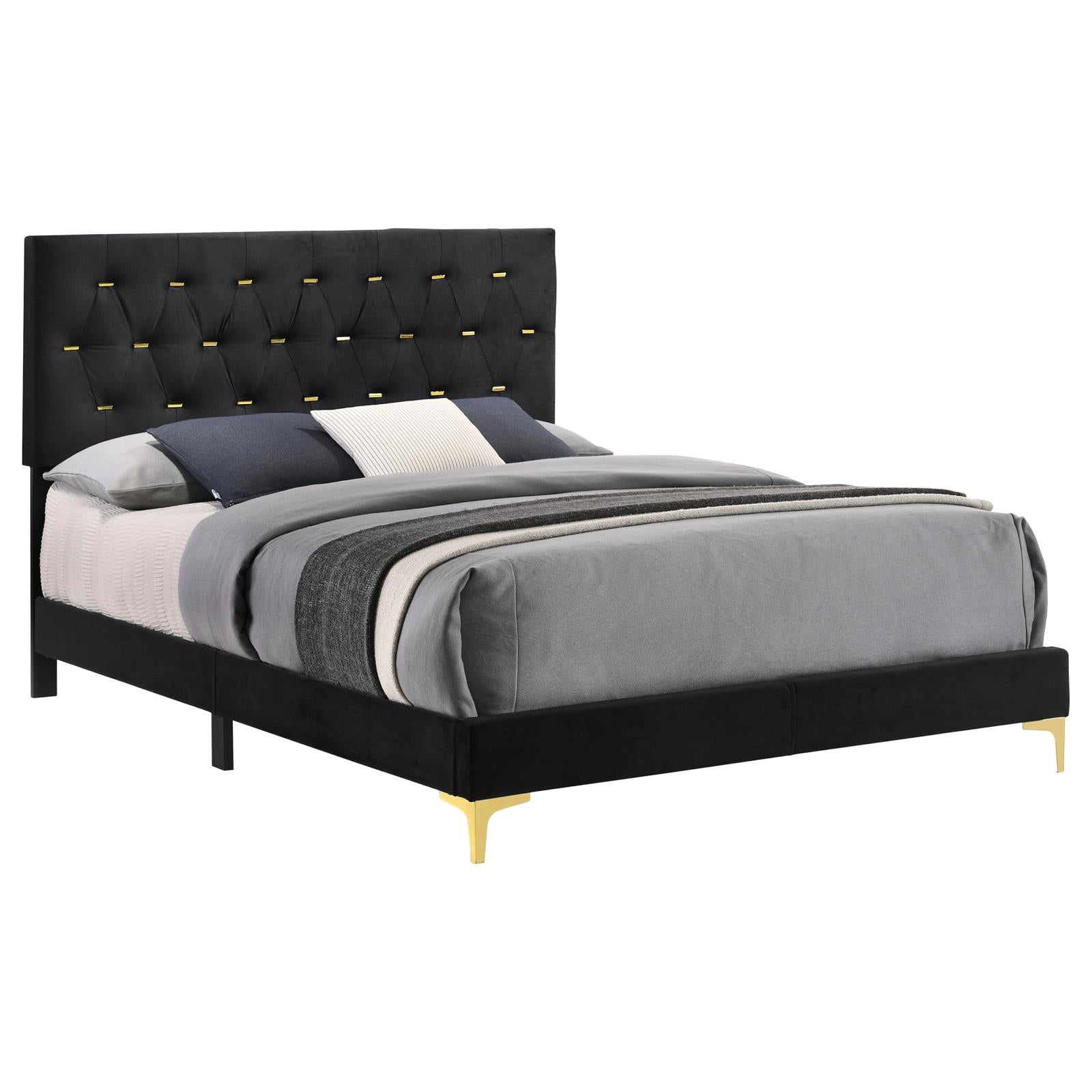 Kendall Tufted Panel Eastern King Bed Black/Gold - 224451KE - Luna Furniture - Dallas Store